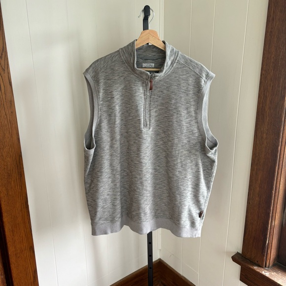 Duluth Trading Relaxed Fit Gray Mock Neck 1/4 Zip Loophole Sweater Vest Mens XL - Picture 2 of 6